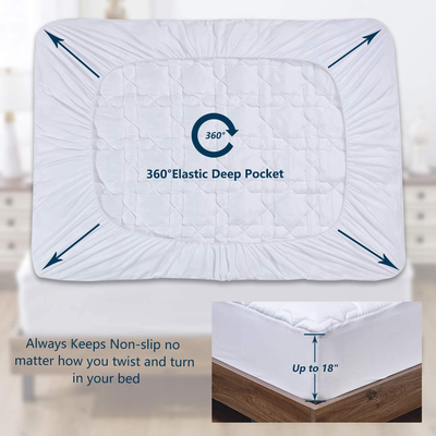CozyLux King Mattress Pad Deep Pocket Non Slip Cotton Mattress Topper Breathable and Soft Quilted Fitted Mattress Cover Up to 18" Thick Pillowtop 450GSM Bed Mattress Pad White