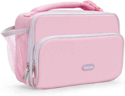 Amersun Lunch Box for Women,Sturdy Insulated Lunch Bag with Padded Liner Keep Food Warm Cold for Long Time,Water-resistant Thermal Lunch Cooler for Girls Adult Travel Picnic Work(2 Pockets,Sand Pink)