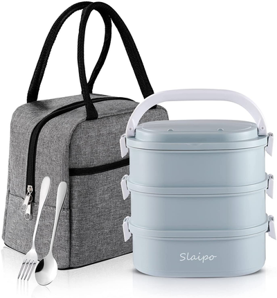 Bento Box Adult Lunch Box, Slaipo Leak-proof Lunch Box Containers Insulated Lunch Bag Fork Spoon, Portable Stackable Food Container Storage Boxes for Work School Camping, 3 Tiers…