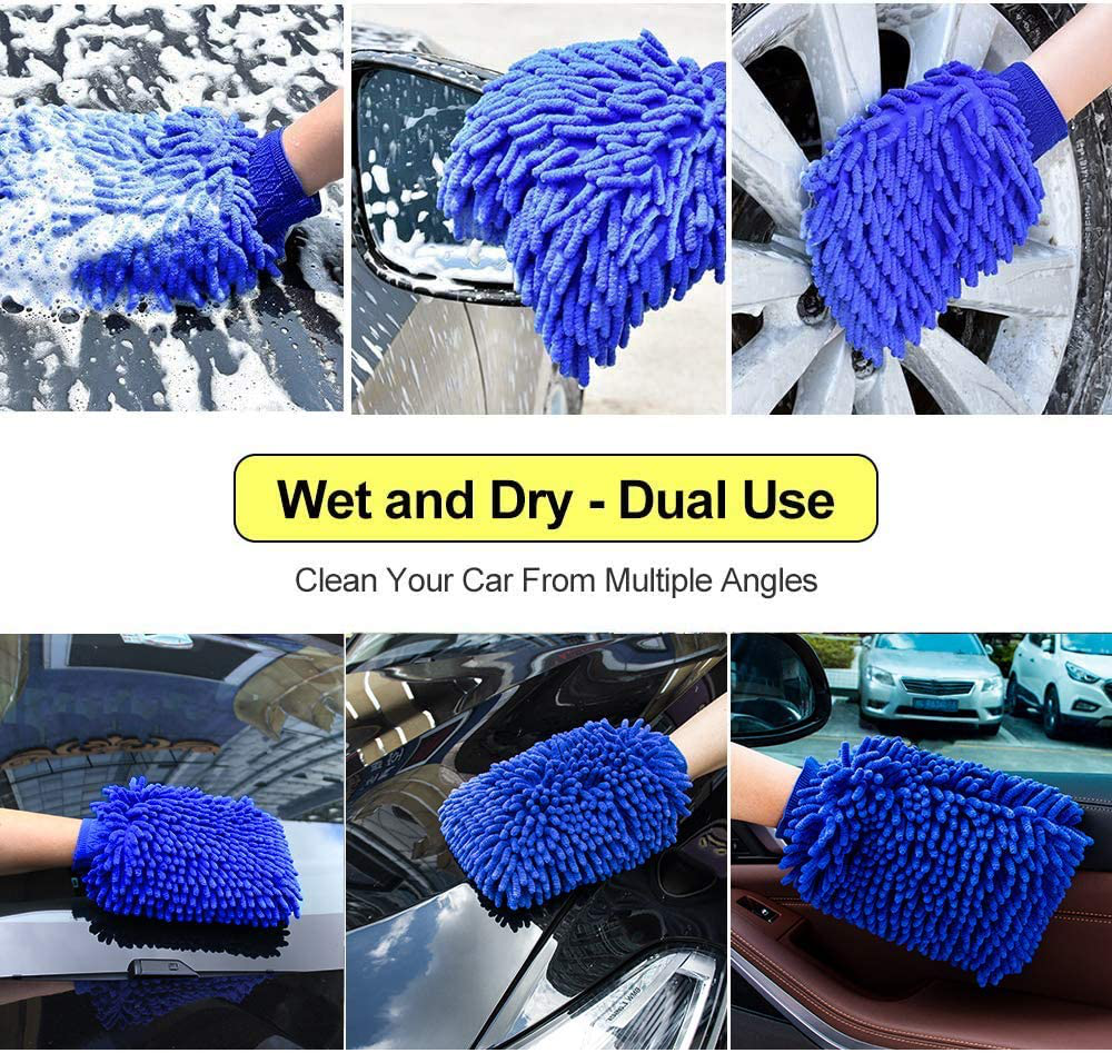 anngrowy Car Wash Mitt 2 Pack - Large Size Microfiber Wash Mitt for Car Cleaning Mitts Tools Premium Chenille Scratch-Free Car Washing Gloves Car Wash Kit Accessories Rag Sponge Winter Waterproof