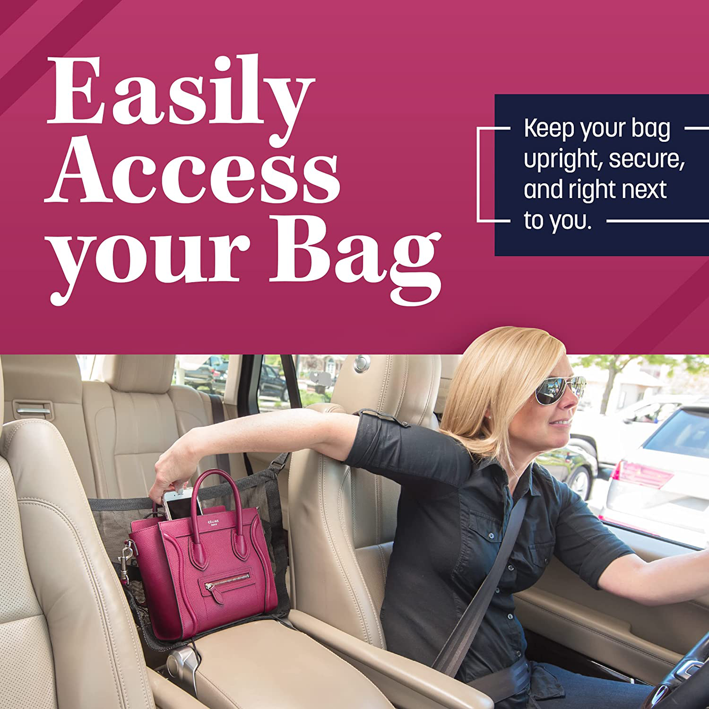 Car Cache Purse Holder for Car - Net Pocket Organizer for Handbag Storage Between Seats