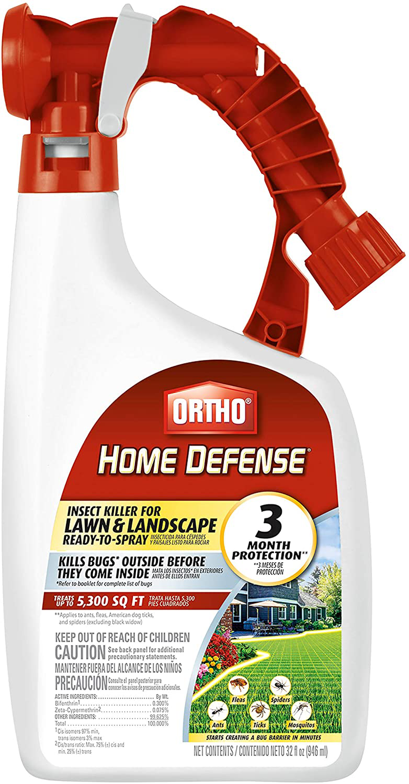 Ortho Home Defense Insect Killer for Lawn & Landscape Ready-to-Spray - Treats up to 5,300 sq. ft, Kills Ants, Ticks, Mosquitoes, Fleas & Spiders, Starts Killing Within Minutes, 32 oz.