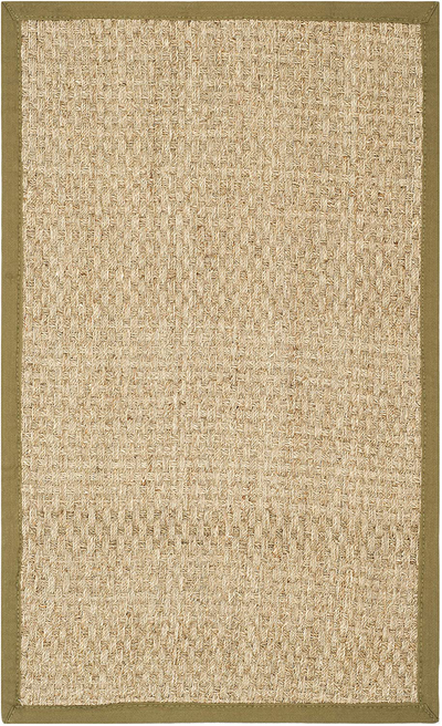 Safavieh Natural Fiber Collection NF114G Border Basketweave Seagrass Accent Rug, 2' x 3', Olive