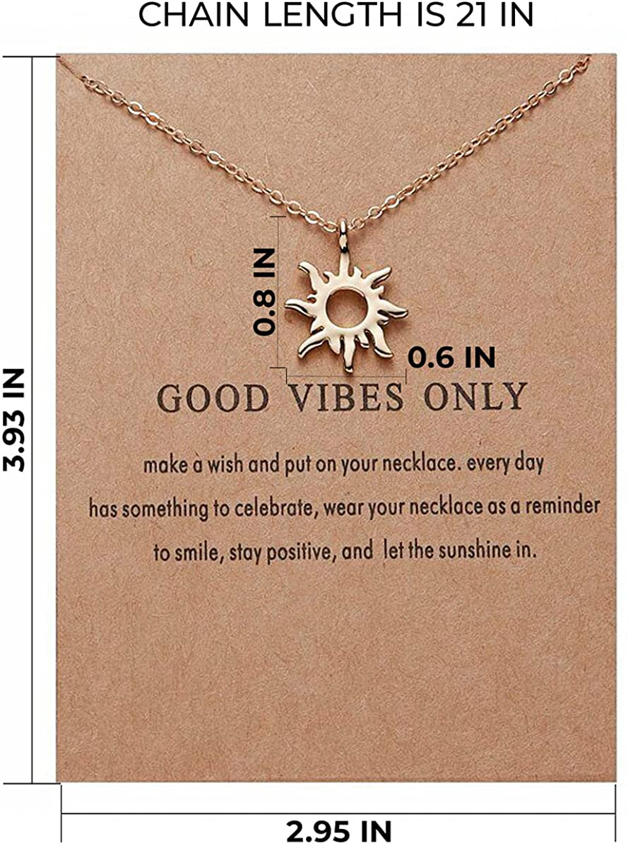 Clavicle Necklace with Blessing Gift Card, Small Dainty Gold Sun God Light with Rope Pendant Chain - Classy Costume Choker Jewelry Favors