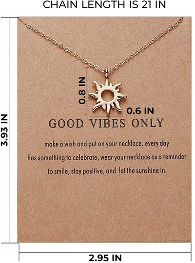 Clavicle Necklace with Blessing Gift Card, Small Dainty Gold Sun God Light with Rope Pendant Chain - Classy Costume Choker Jewelry Favors