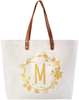 ElegantPark Personalized Gifts for Women Monogrammed Tote Bag Monogram M Initial Bags and Totes for Wedding Bride Bridesmaid Gifts Birthday Gifts Teacher Gifts Bag with Pocket Canvas