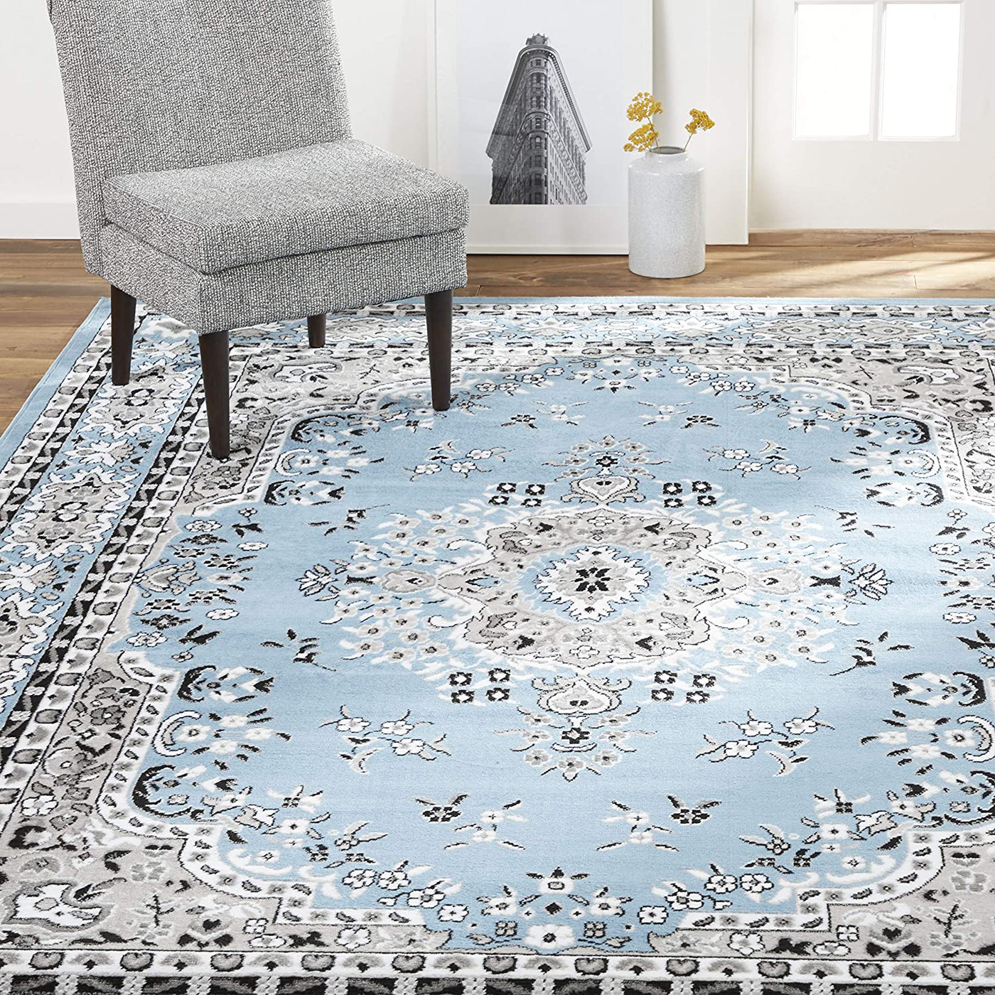 Home Dynamix Premium Sakarya Traditional Medallion Border Area Rug, Blue, 3'7"x5'2" Rectangle