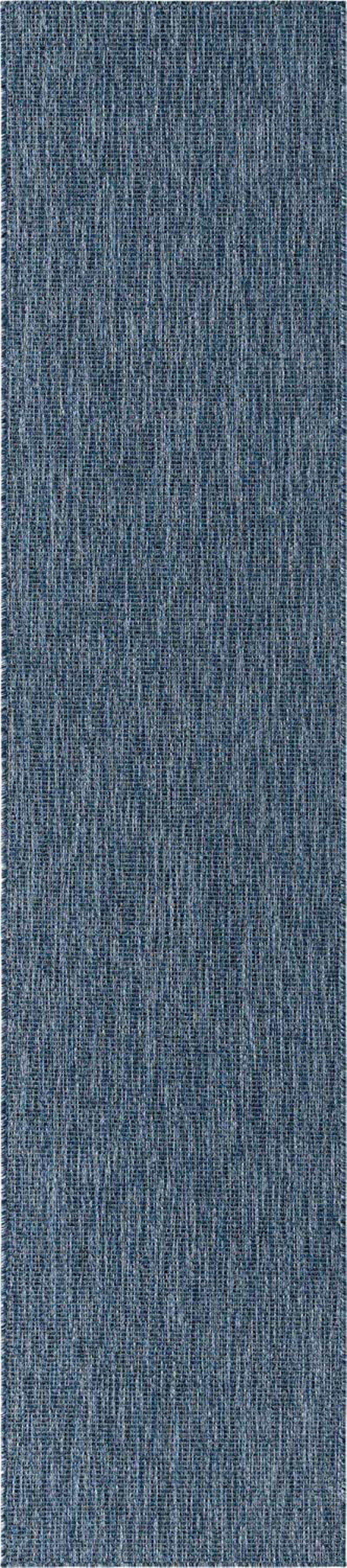 Unique Loom Solid Collection Casual Transitional Indoor and Outdoor Flatweave Runner Rug, 2' 7" x 12', Navy Blue/Light Blue