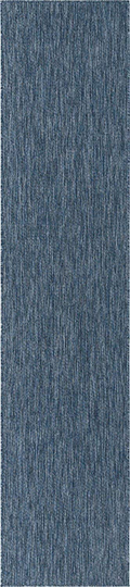 Unique Loom Solid Collection Casual Transitional Indoor and Outdoor Flatweave Runner Rug, 2' 7" x 12', Navy Blue/Light Blue