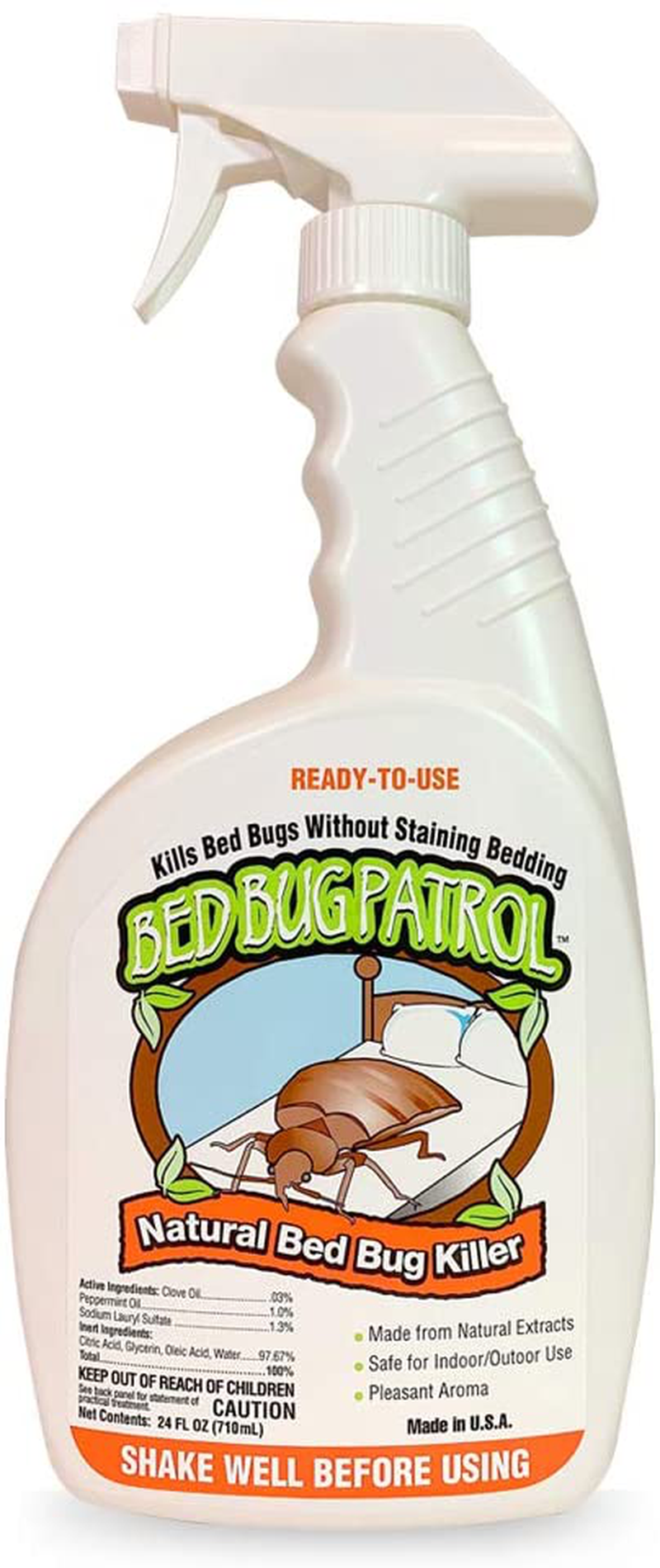 Bed Bug Patrol Bed Bug Killer Spray Treatment, 24oz Kills Bed Bugs on Contact with Residual Protection, Natural & Non-Toxic, Child & Pet Safe. Recommended for Home, Mattresses & Furniture.