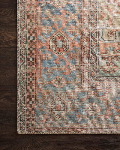 Loloi Loren Collection Vintage Printed Persian Area Rug 1'-6" x 1'-6" Square Swatch Brick/Midnight