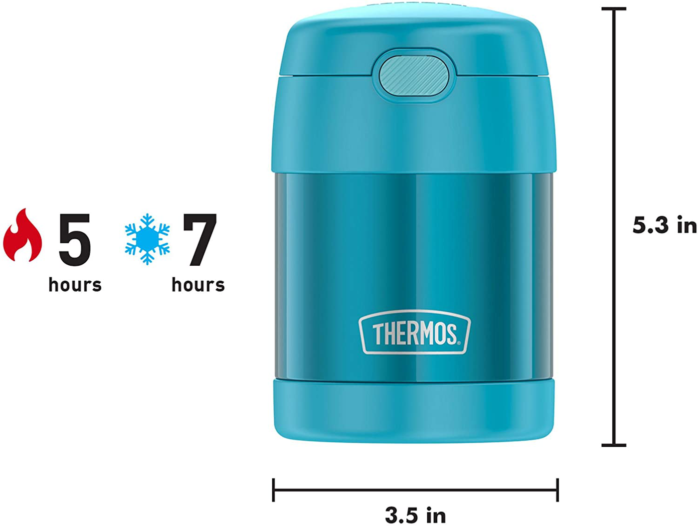 THERMOS FUNTAINER 10 Ounce Stainless Steel Vacuum Insulated Kids Food Jar with Folding Spoon, Grey And Aqua Waves