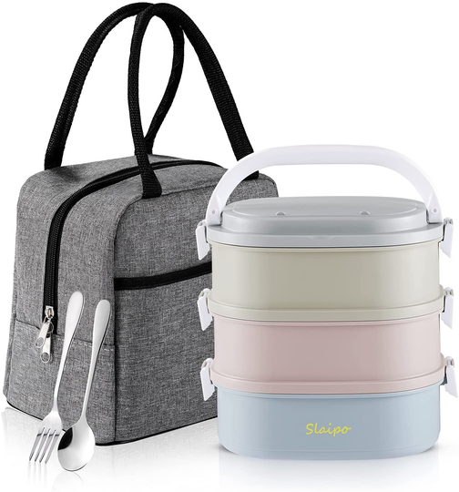 Bento Box Adult Lunch Box, Slaipo Leak-proof Lunch Box Containers Insulated Lunch Bag Fork Spoon, Portable Stackable Food Container Storage Boxes for Work School Camping, 3 Tiers…