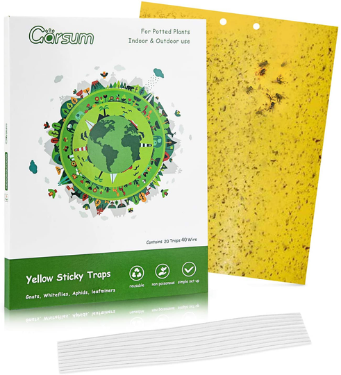 20-Pack Dual-Sided Yellow Sticky Traps for Flying Plant Insect Like Fungus Gnats, Aphids, Whiteflies, Leafminers