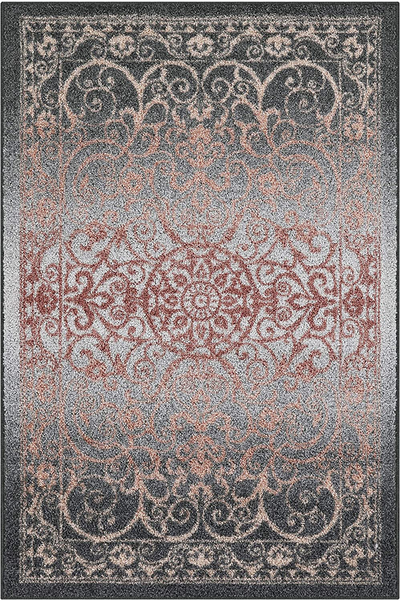 Maples Rugs Pelham Vintage Kitchen Rugs Non Skid Accent Area Carpet [Made in USA], 2'6 x 3'10, Grey/Coral