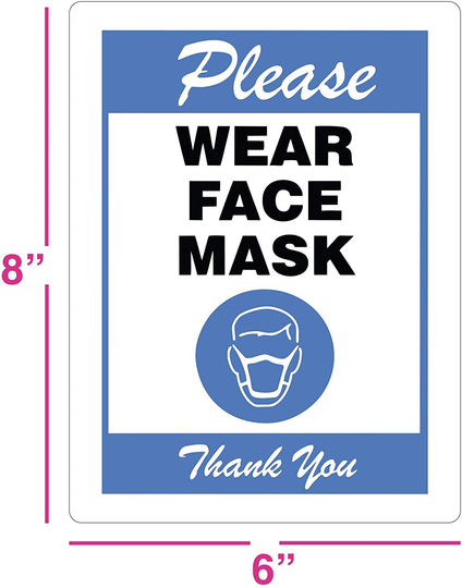 E-Z WRAPS"Please WEAR FACE MASK" Sign, Blue, Adhesive Vinyl, 8"x6"