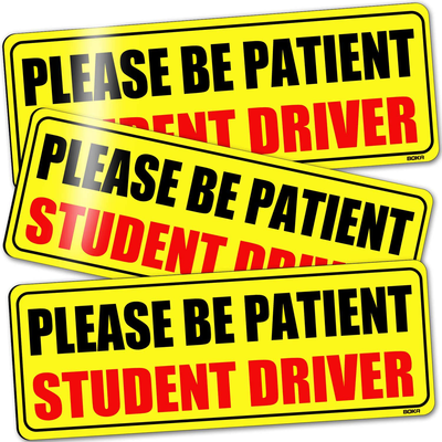BOKA Student Driver Magnet for Car, Upgraded Please Be Patient New Driver Safety Signs,Teen Rookie Novice Driver Vehicle Bumper Magnetic Sticker for Beginner, High Reflective, Red Font, Set of 3