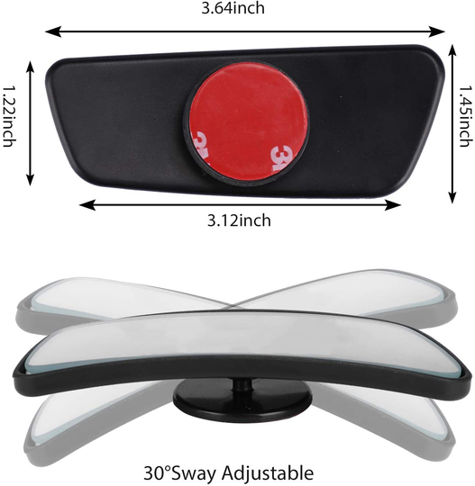 Framed Rectangular Blind Spot Mirror, HD Glass and ABS Housing Convex Wide Angle Rearview Mirror with Adjustable Stick for Universal Car