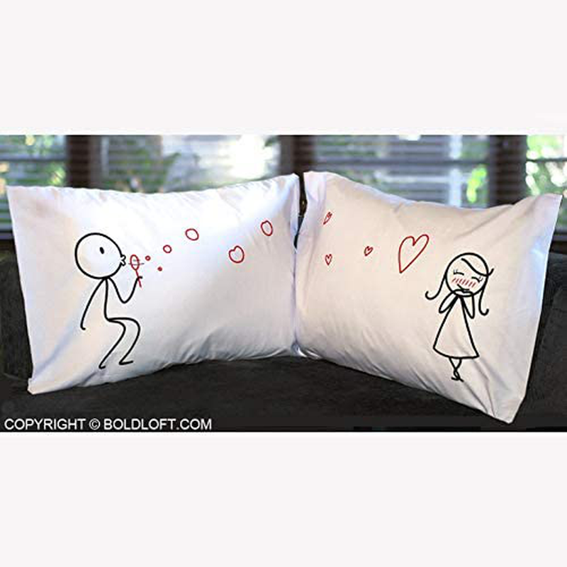 BoldLoft from My Heart to Yours Couples Pillowcases (King Size) His and Hers Gifts for Girlfriend Wife Valentines Day Anniversary Wedding Engagement Dating Stick Figure Couples Gift for Her Women