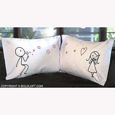 BoldLoft from My Heart to Yours Couples Pillowcases (King Size) His and Hers Gifts for Girlfriend Wife Valentines Day Anniversary Wedding Engagement Dating Stick Figure Couples Gift for Her Women