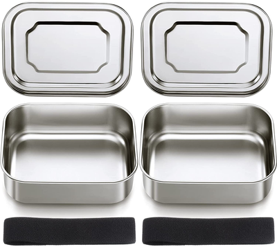 2 Pieces Stainless Steel Bento Box Metal Lunch Box Containers Metal Lunch Containers Metal Snack Food Containers for Kids or Adults Fruit Vegetables Lunch Food Box Container Dishwasher Safe