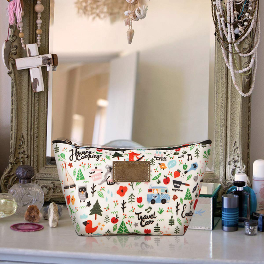 Toiletry Bag, Frcolor Multifunction Makeup Bag Purse Organizer Cartoon Cosmetic Pouch Waterproof Travel Cosmetic Case for Women Girls Teenagers (Happy Camping)
