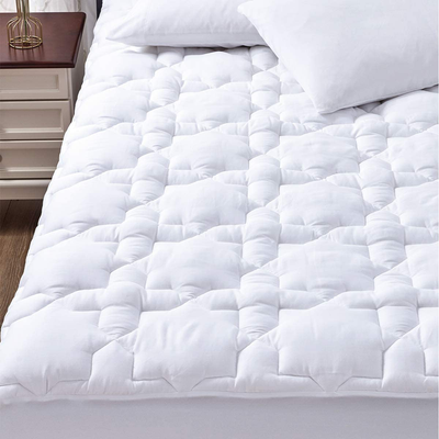 CozyLux California King Mattress Pad Deep Pocket Non Slip Cotton Mattress Topper Breathable and Soft Quilted Fitted Mattress Cover Up to 18" Thick Pillowtop 450GSM Bed Mattress Pad White