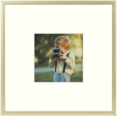 Frametory, 12x16 inch Gold Metal Picture Frame - Aluminum Thin Molding - Photo Frame with Ivory Color Mat for 8.5x11Wall Art & Pre-installed Mounting hardware - Real Glass