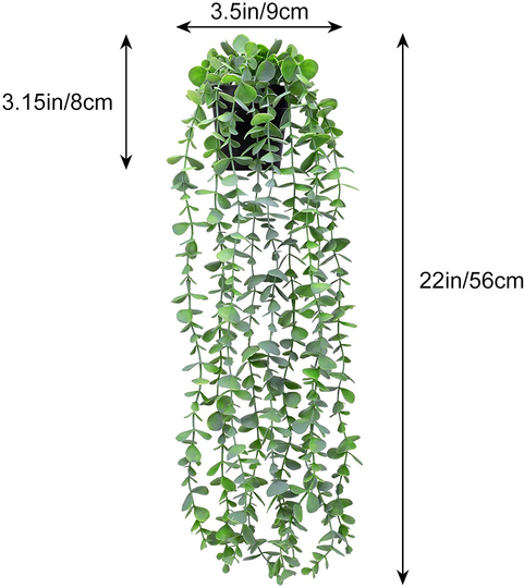 Funarty Fake Plants Decor Small Artificial Hanging Plants Fake Eucalyptus Potted Plants Faux Greenery Vine Plant with Black Pot for Home Indoor Outdoor Décor