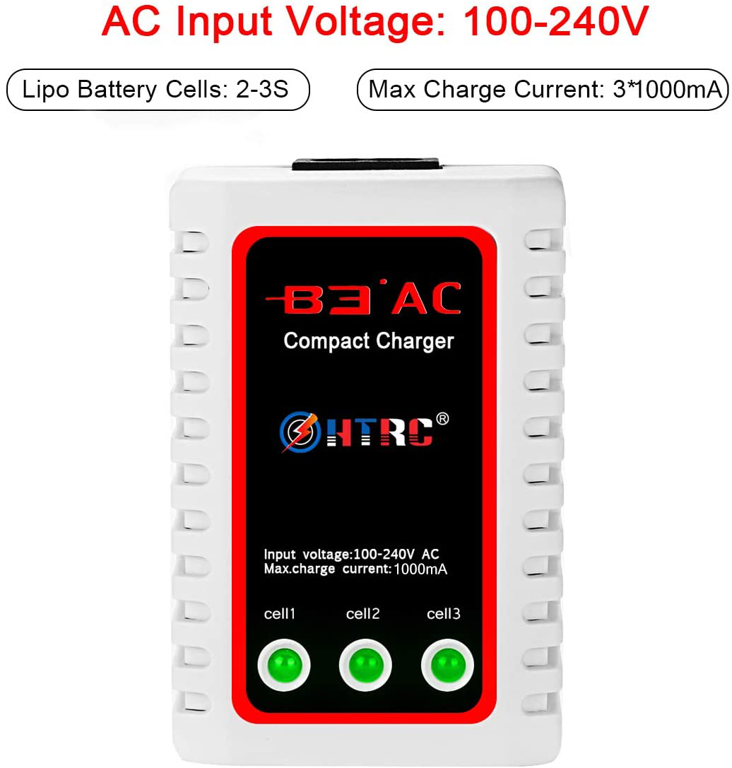 HTRC LiPo Battery Charger 2S-3S RC Balance Charger B3AC Pro Compact Charger for 7.4-11.1V LiPo Batteries(Black)