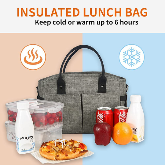 Insulated Lunch Bag Box Tote - Portable Cooler Lunch Box for Office Work School Picnic Beach Reusable Lunch Bag Tote Organizer with Adjustable Shoulder Strap for Women Men Adult Kids 10L