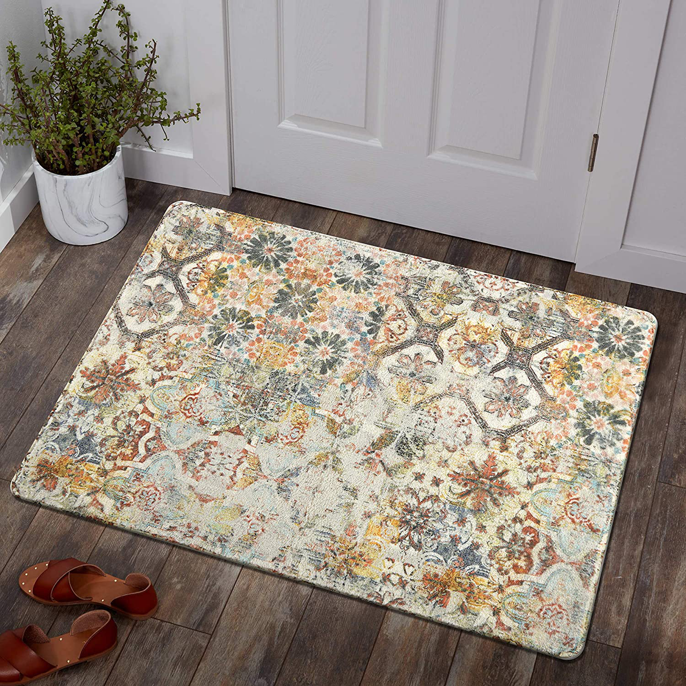 Lahome Floral Medallion Collection Area Rug - 2’ X 3’ Non-Slip Distressed Bohemian Vintage Traditional Area Rug Small Accent Throw Rugs Floor Carpet for Door Mat Entryway Decor (2’ X 3’, Multicolor)