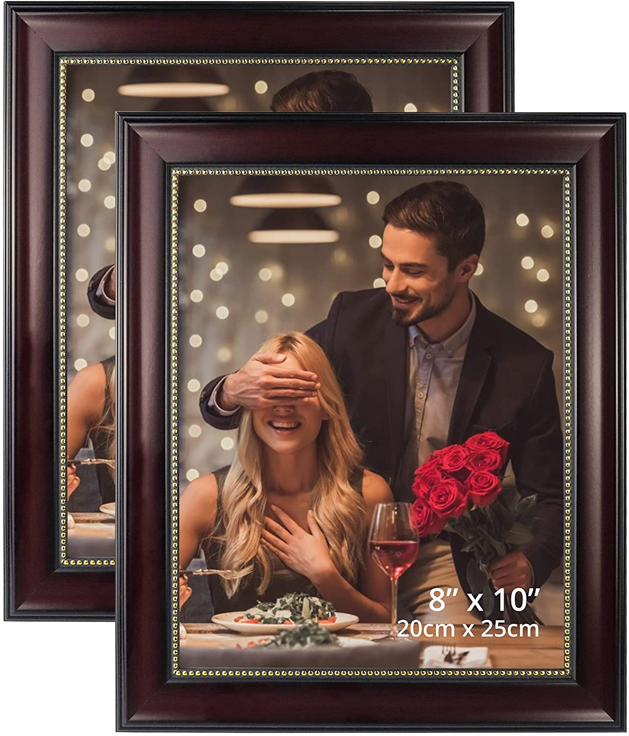 GraduatePro 8x10 Picture Frame Display Photos for Wall or Tabletop with Real Glass, Mahogany with Gold Beaded, Pack of 2