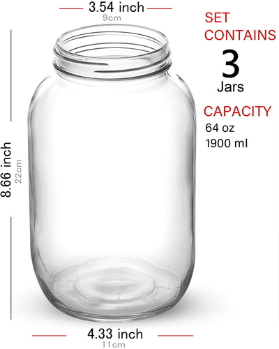 Bedoo 3 Pack Mason Jars 64 oz Wide Mouth with Lid and Band, Half Gallon Mason Jars with Airtight Lids , Clear Glass Mason Jars (Set of 3) (Wide Mouth)