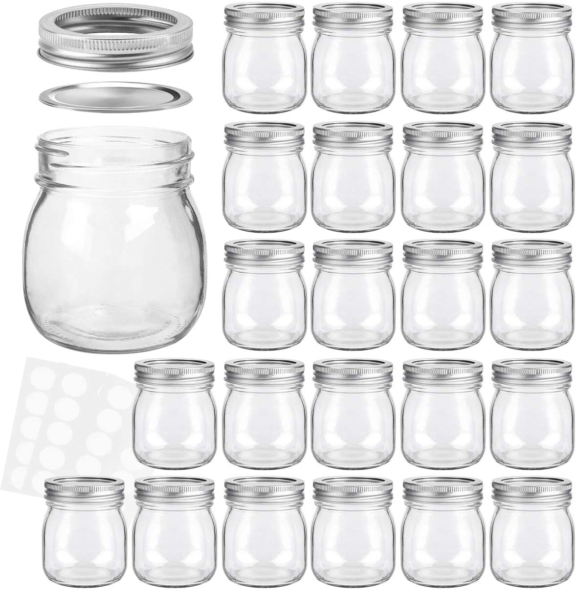 KAMOTA Mason Jars 10 oz With Regular Lids and Bands, Ideal for Jam, Honey, Wedding Favors, Shower Favors, Baby Foods, DIY Magnetic Spice Jars, 24 PACK, 30 Whiteboard Labels Included