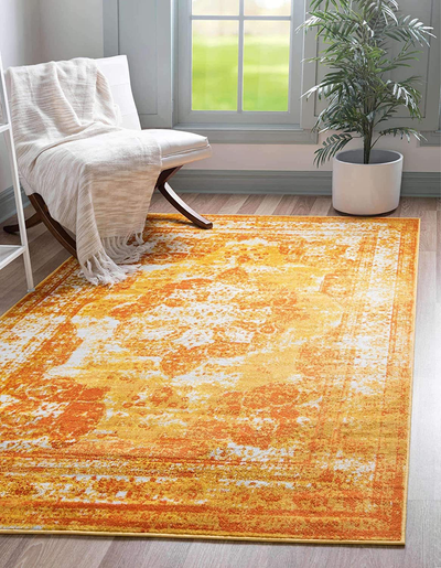 Unique Loom Sofia Collection Area Traditional Vintage Rug, French Inspired Perfect for All Home Décor, 4' 0 x 6' 0 Rectangular, Orange/Yellow