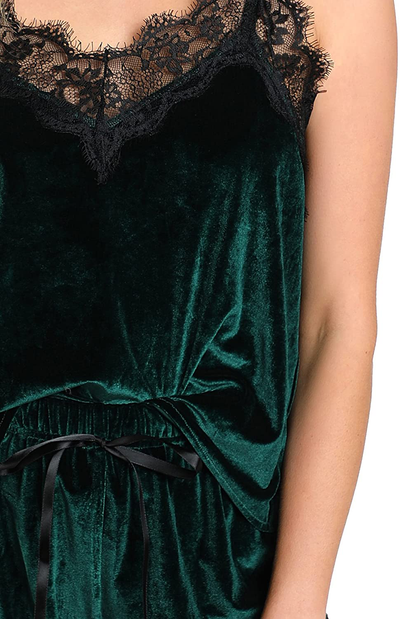 DIDK Women's Sexy Lace Trim Velvet Sleepwear Cami Top and Shorts Pajama Set