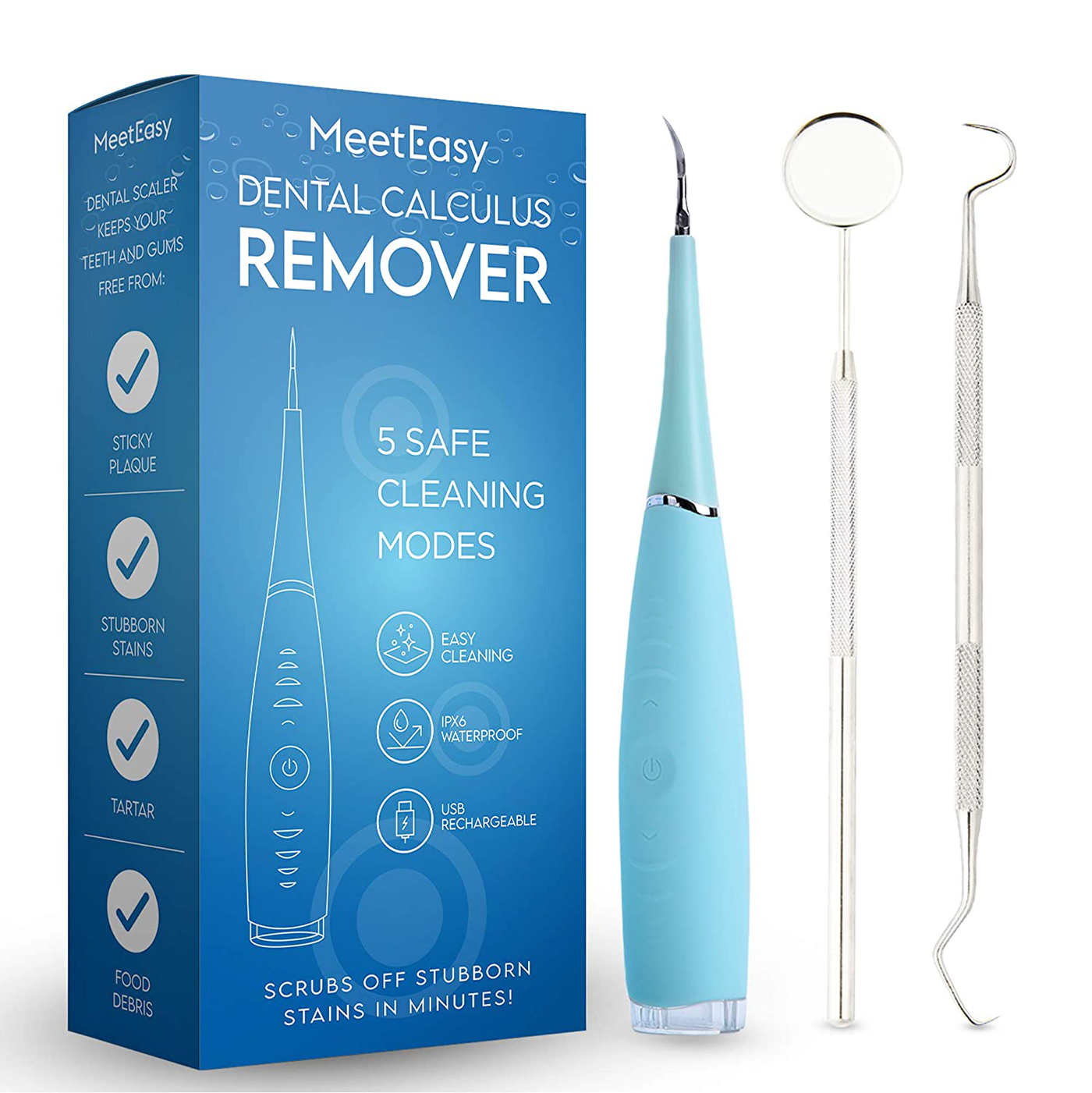 Meeteasy Dental Calculus Plaque Remover Tool Kit - Tooth Scraper Tartar Removal Cleaner - Remove Teeth Stain Tarter for Adult - 100% Proven Safe