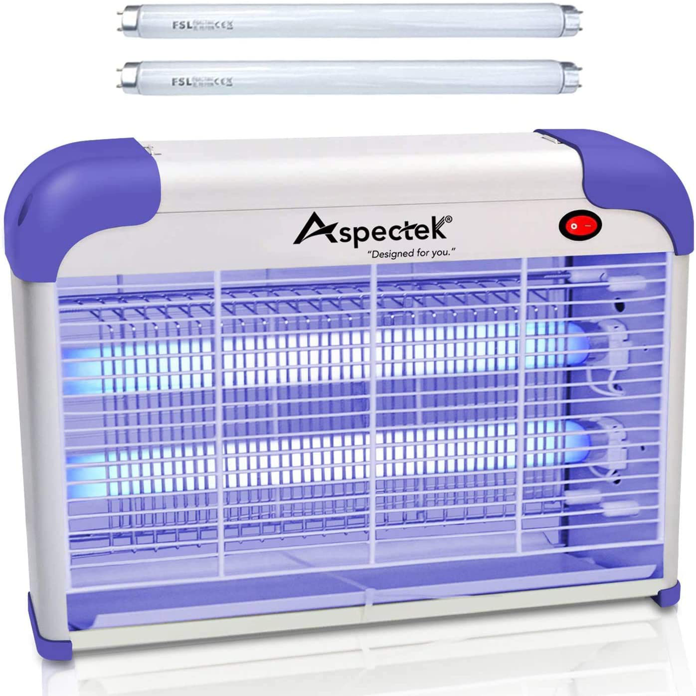 ASPECTEK Bug Zapper & Electric Indoor Insect Killer Mosquito, Bug, Fly Traps & Other Pests Killer[2021 Upgraded] - Powerful Grid 20W Bug Light - Includes 2 Replacements UVA Light Bulbs