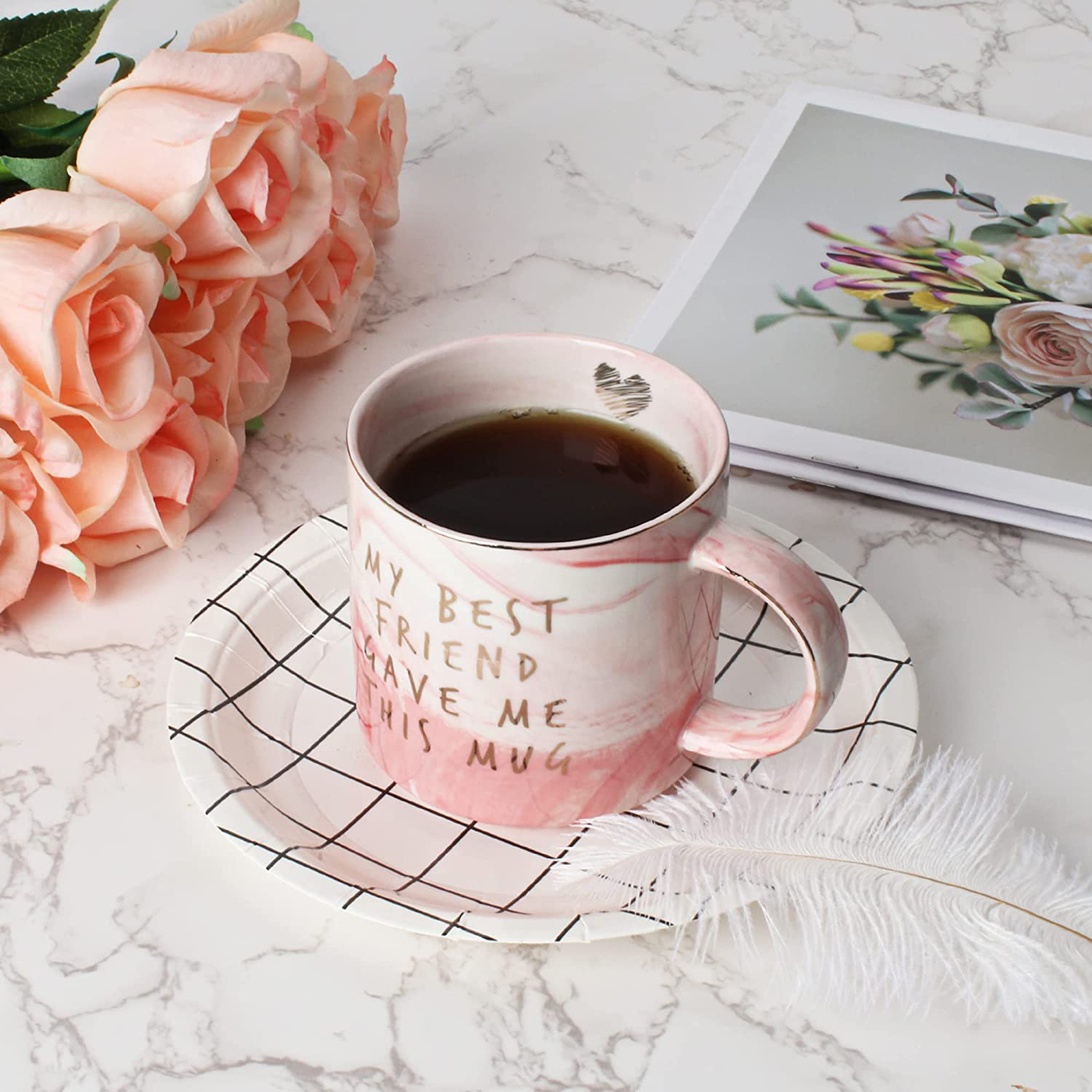 Best Friend Birthday Gifts for Women - My Best Friend Gave Me This Mug - Funny Friendship Gifts for Women - Gifts for BFF, Bestfriend, Besties, Sister, Her, Woman - Pink Marble Mug, 11.5oz Coffee Cup