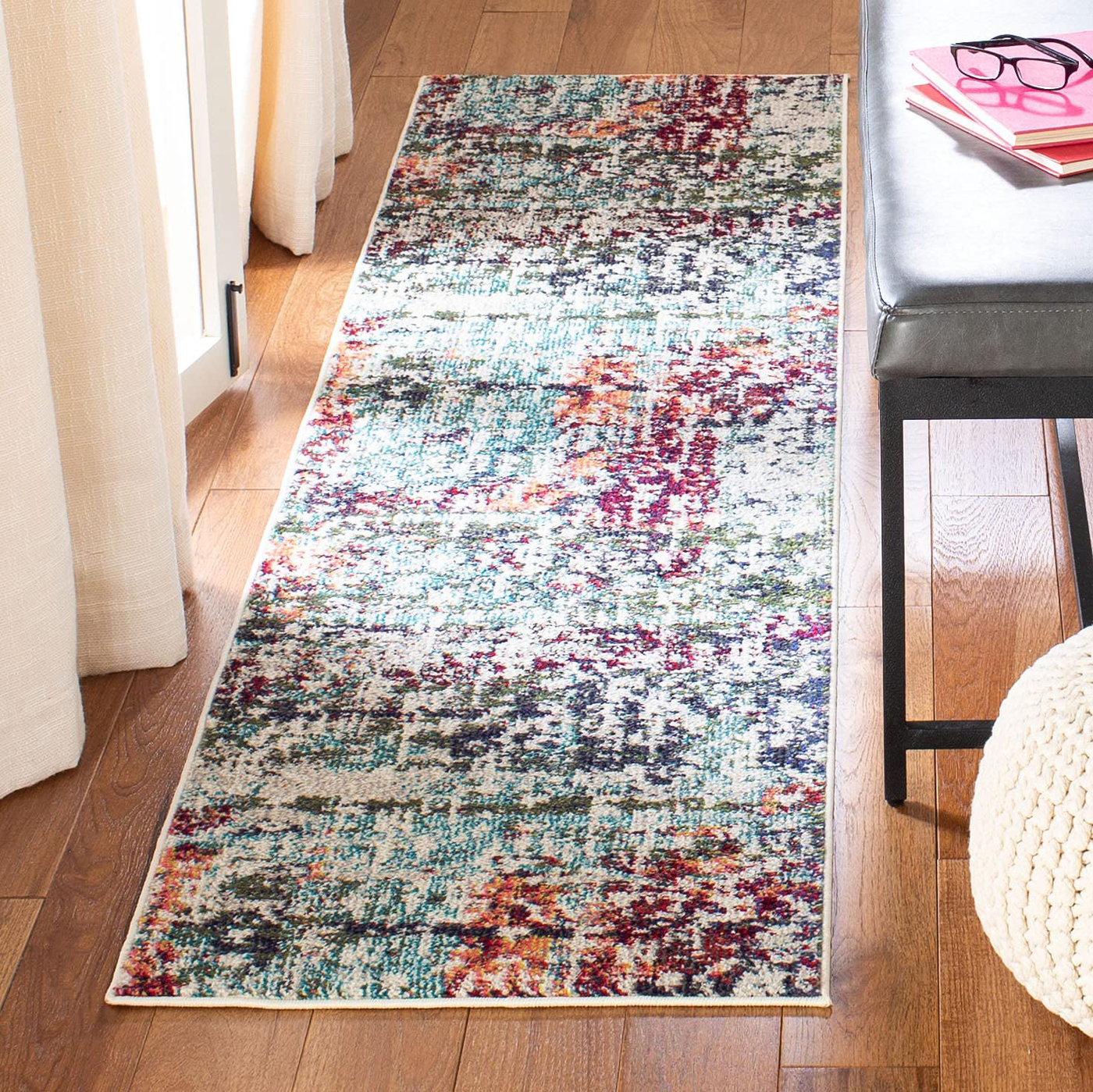 Safavieh Madison Collection MAD469A Modern Abstract Non-Shedding Stain Resistant Living Room Bedroom Runner, 2' x 8' , Blue / Green