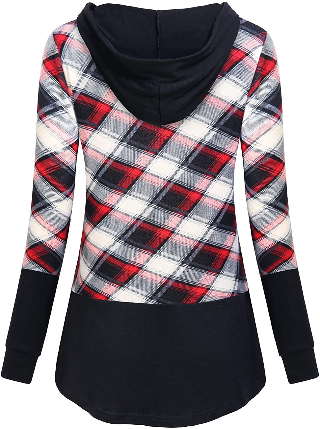 AxByCzD Womens Plaid Sweatshirt Long Sleeve Color Block Hoodies with Kangaroo Pocket