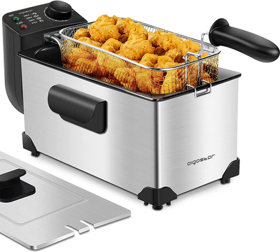 Aigostar Deep Fryer with Basket, 3L/3.2Qt Stainless Steel Electric Deep Fat Fryer with Temperature Limiter for Frying Chicken, Tempura, French Fries, Fish and Onion Rings,1650W, Silver