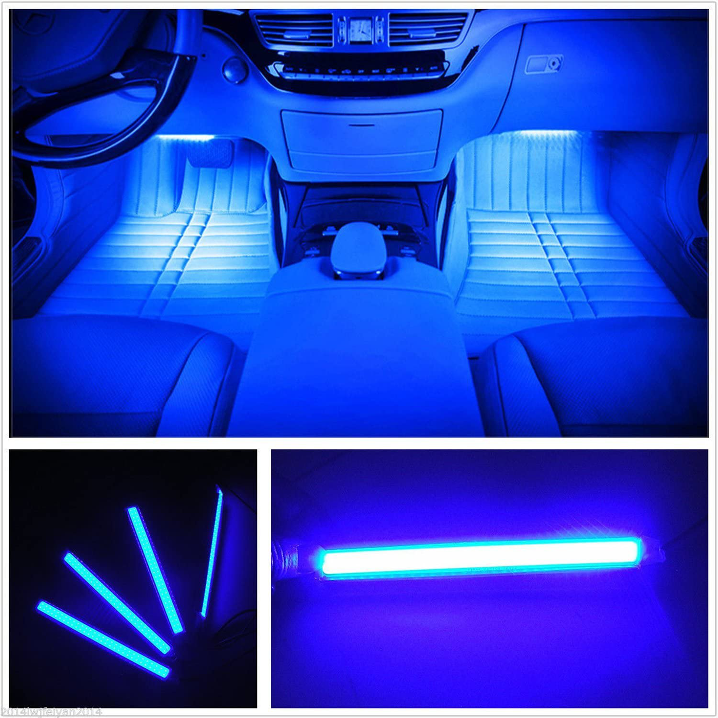Car LED Strip Light, EJ's SUPER CAR 4pcs 36 LED Car Interior Lights Under Dash Lighting Waterproof Kit,Atmosphere Neon Lights Strip for Car,DC 12V(Ice Blue)