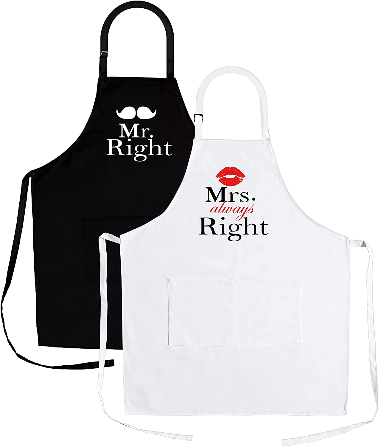 Nomsum, Mr. and Mrs. Right Apron Set, Couples Gift Set for Engagements, Weddings, Anniversaries and More, 2-Piece, Mr Right Mrs Always Right, One-size