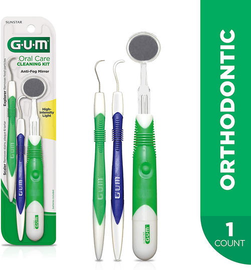 GUM - 832RB Oral Care Cleaning Kit - Lighted Mirror, Explorer Pick, and Scaler