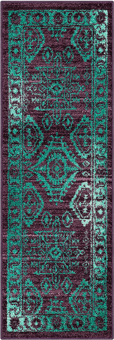 Maples Rugs Georgina Traditional Runner Rug Non Slip Hallway Entry Carpet [Made in USA], 1'8 x 5, Wineberry/Spa