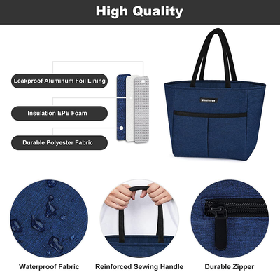 Insulated Lunch Bags for Women Men Thermal Lunch Bag with Front Pocket Leakproof Lunch Tote Bag Reusable Adult Lunch Bag Lunchbox with Small and Large Size for Office Work Picnic Shopping