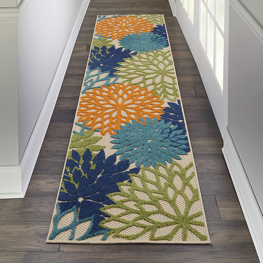 Nourison Aloha Indoor/Outdoor Floral Blue Multicolor 2'3" x 8' Area Rug Runner (2'x8')