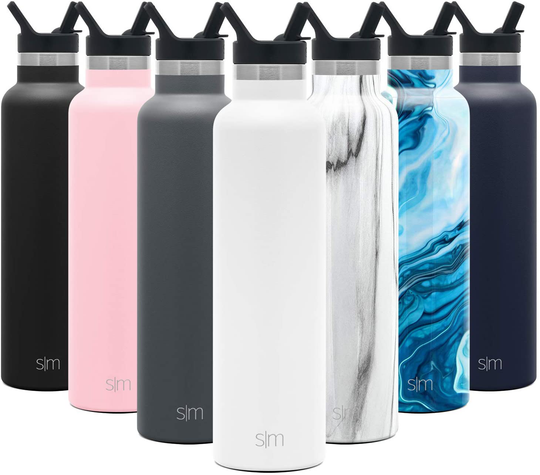 Simple Modern Insulated Water Bottle with Straw Lid Reusable Ascent Narrow Mouth Stainless Steel Thermos Flask, 24oz Straw Lid, Winter White